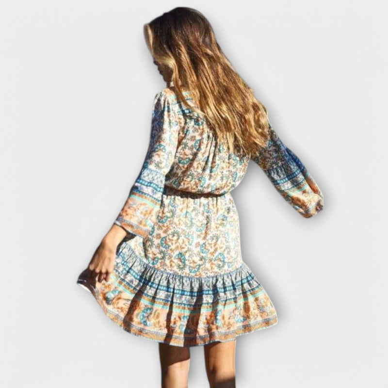 Kurzes Boho Kleid Damen mit Blumenprint und Rüschen – Keitha