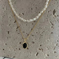 Schwarze Onyx- & Perlen-Stapelkette – Valeria