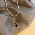 Schwarze Onyx- & Perlen-Stapelkette – Valeria