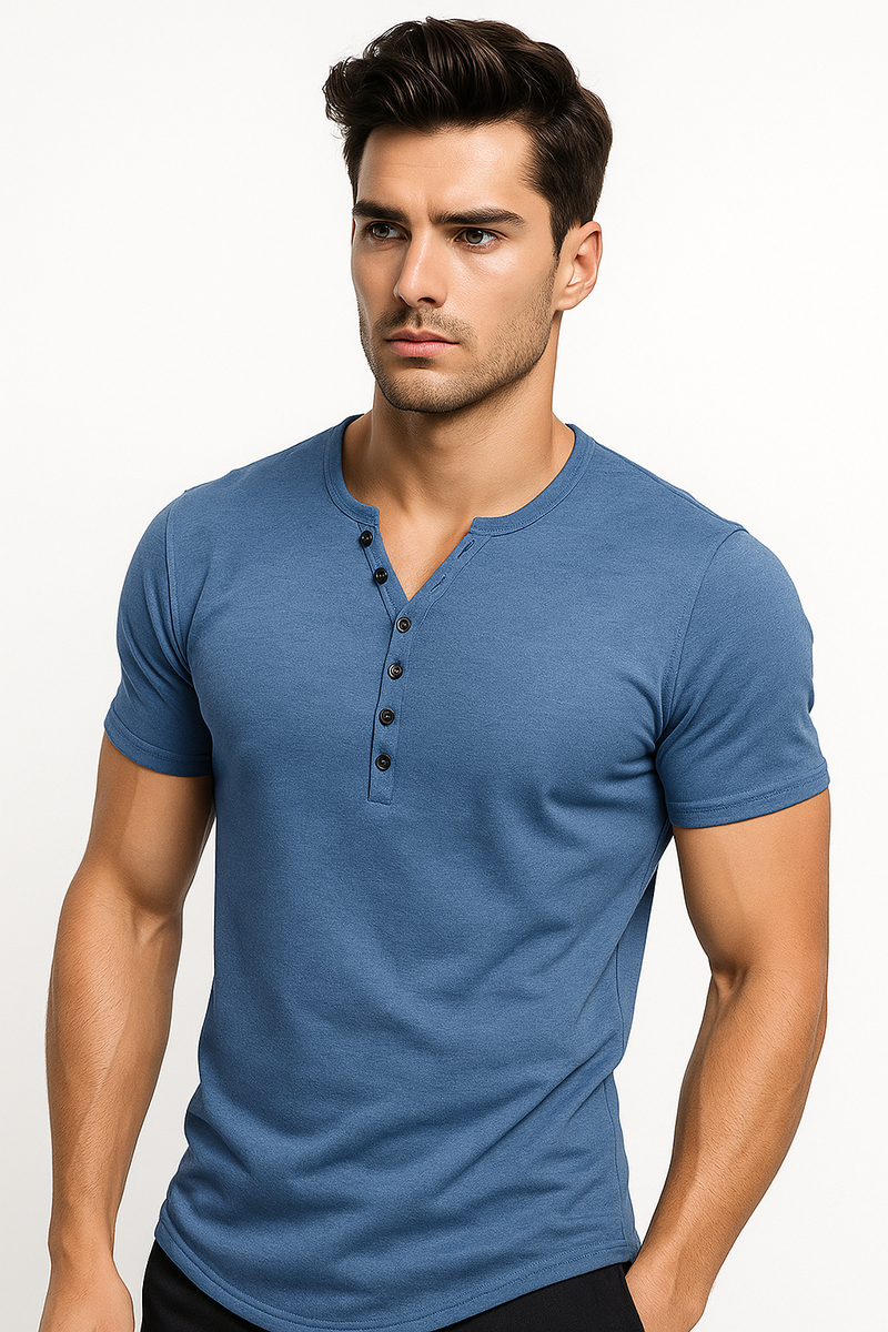 Henley Shirt Herren Kurzarm Bequem Freizeit – Marino