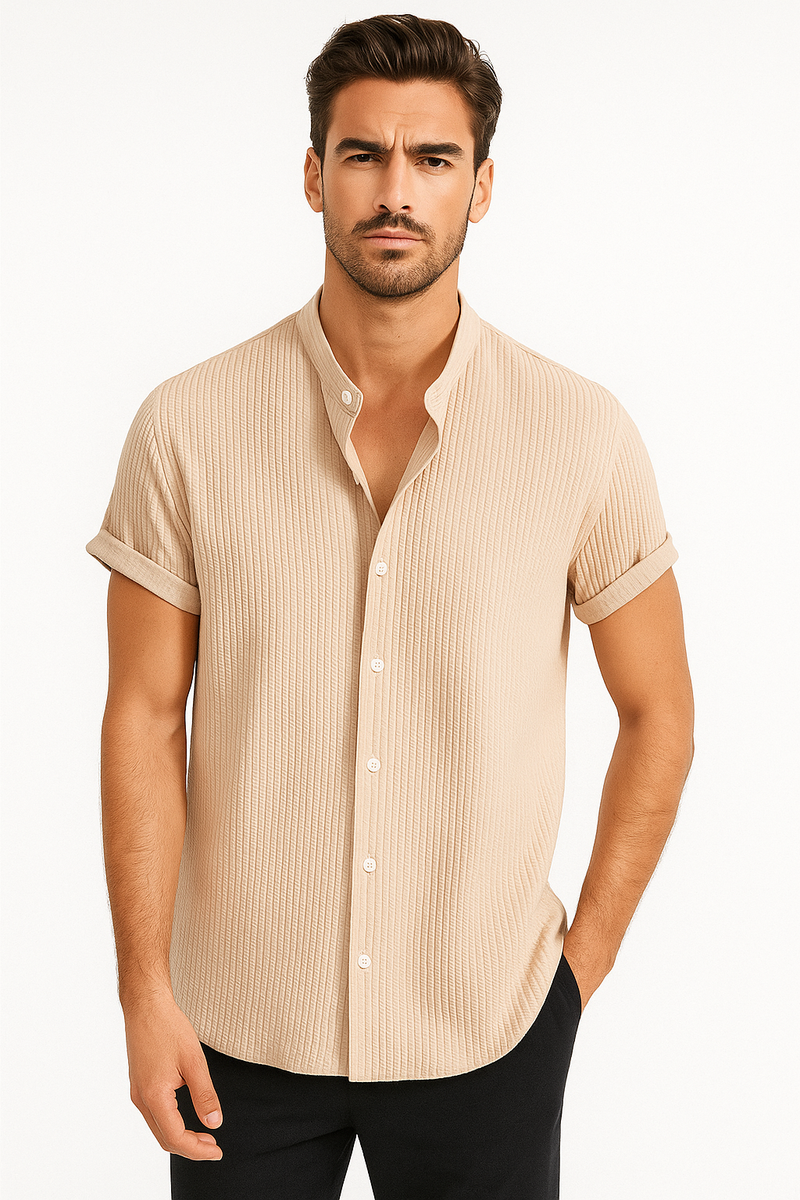 Herren-Stehkragenhemd mit Rippstruktur – Mondesso