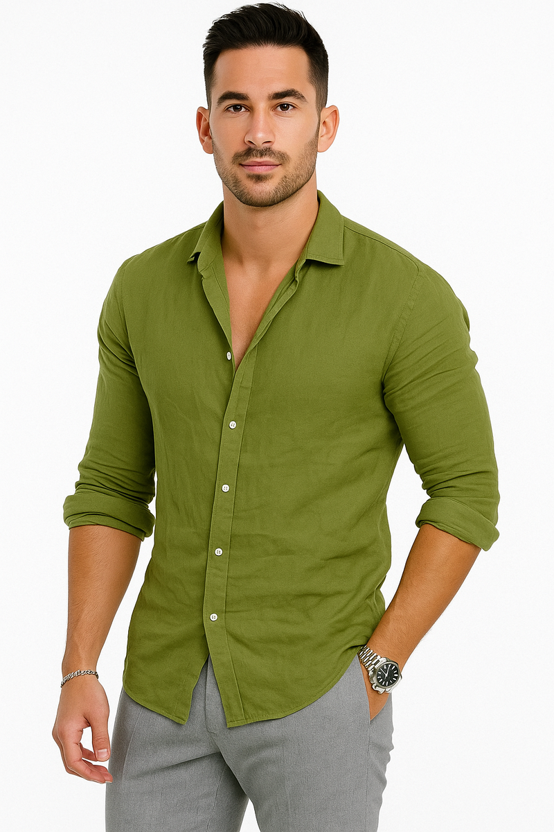 Herren-Leinenhemd für den Sommer mit Knopfleiste – Verelmo