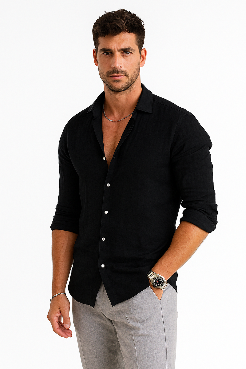 Herren-Leinenhemd für den Sommer mit Knopfleiste – Verelmo