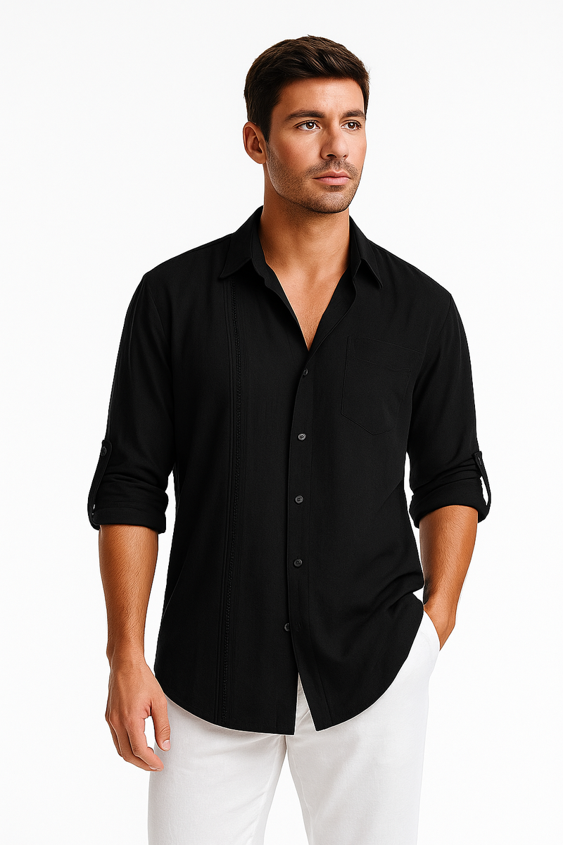 Lässiges Herren-Leinenhemd mit Kubakragen – Marvesso