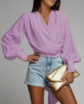 Elegante V-Ausschnitt Bluse mit Puffärmeln - Mireille