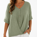 Plus-Size Bluse Damen V-Ausschnitt Knöpfe – Marina