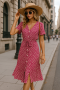Boho Midi-Kleid mit Knöpfen & Blumenmuster – Elara