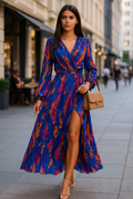 Boho Maxikleid mit V-Ausschnitt & Laternenärmeln – Alina