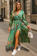 Boho Maxikleid mit V-Ausschnitt & Laternenärmeln – Alina