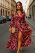 Boho Maxikleid mit V-Ausschnitt & Laternenärmeln – Alina