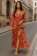Boho Maxikleid mit V-Ausschnitt & Laternenärmeln – Alina