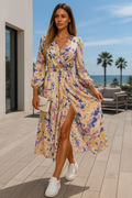 Boho Maxikleid mit V-Ausschnitt & Laternenärmeln – Alina