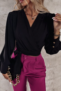 Elegante V-Ausschnitt Bluse mit Puffärmeln - Mireille