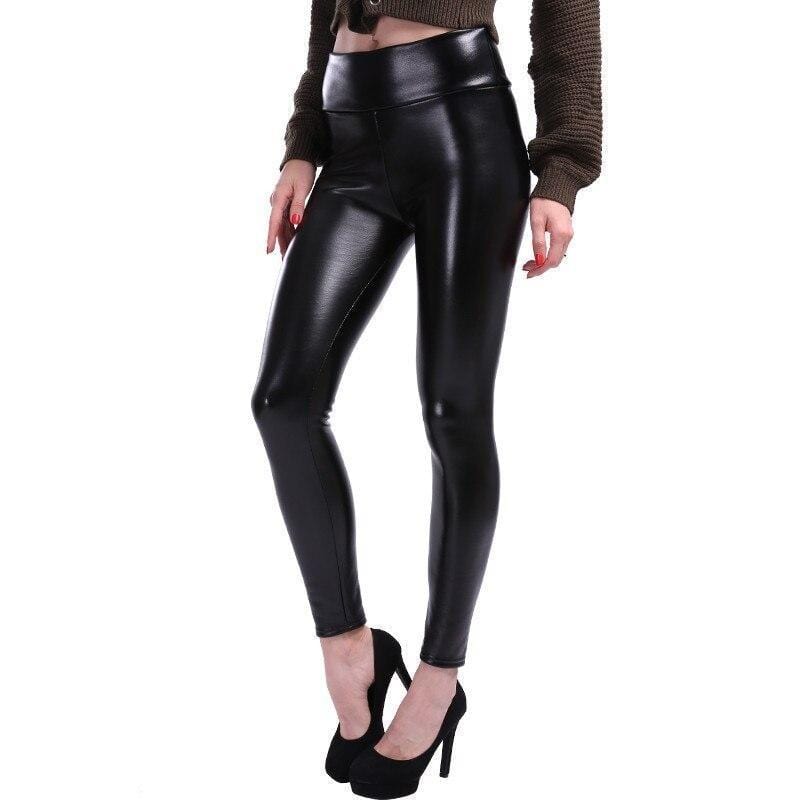 Schwarze Kunstleder-Leggings mit hoher Taille – Natalia
