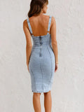 Figurbetontes Denim-Midi-Kleid mit Stil-Details – Janna
