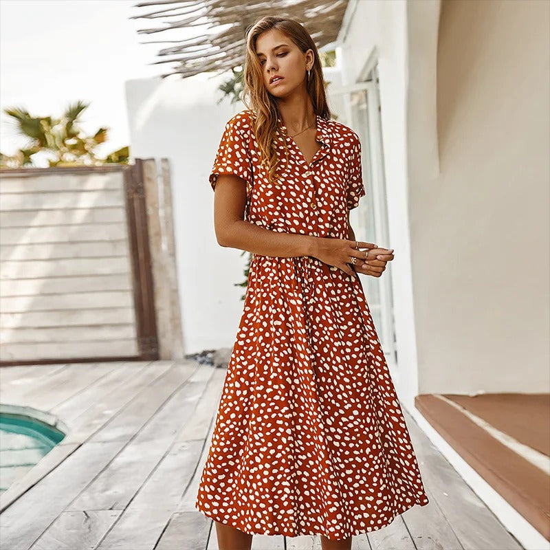 Sommer Midi Kleid mit Print aus Baumwolle – Lina
