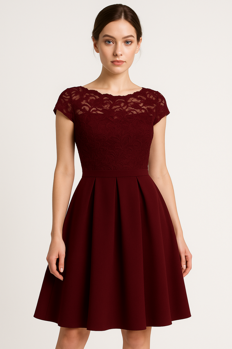 Elegantes Vintage Spitzenkleid in Bordeaux Rot – Sophia