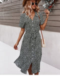 Boho Midi-Kleid mit Knöpfen & Blumenmuster – Elara