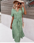 Boho Midi-Kleid mit Knöpfen & Blumenmuster – Elara