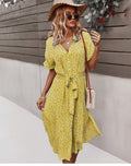 Boho Midi-Kleid mit Knöpfen & Blumenmuster – Elara