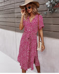 Boho Midi-Kleid mit Knöpfen & Blumenmuster – Elara