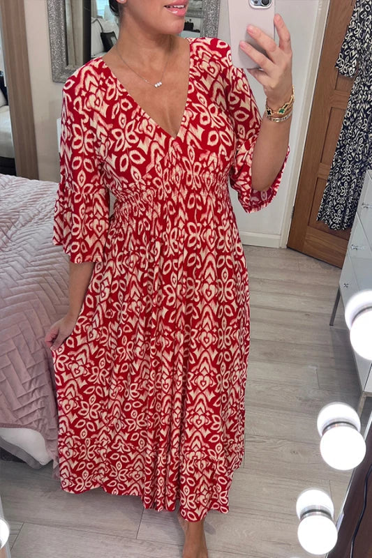 Bequemes Sommerkleid Damen elastisch farbenfroh Midi – Serenya