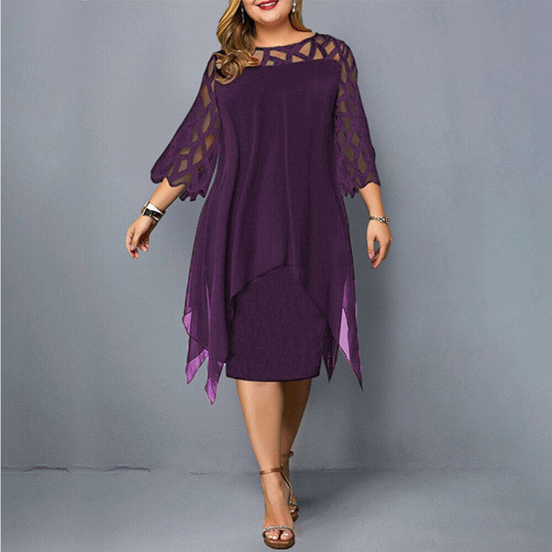 Midikleid Große Größen Elegant mit Spitze Rundhals - Clara