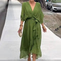 V-Ausschnitt Sommerkleid mit Taillengürtel – Leona