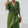 V-Ausschnitt Sommerkleid mit Taillengürtel – Leona