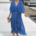 V-Ausschnitt Sommerkleid mit Taillengürtel – Leona