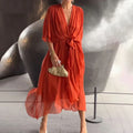 V-Ausschnitt Sommerkleid mit Taillengürtel – Leona