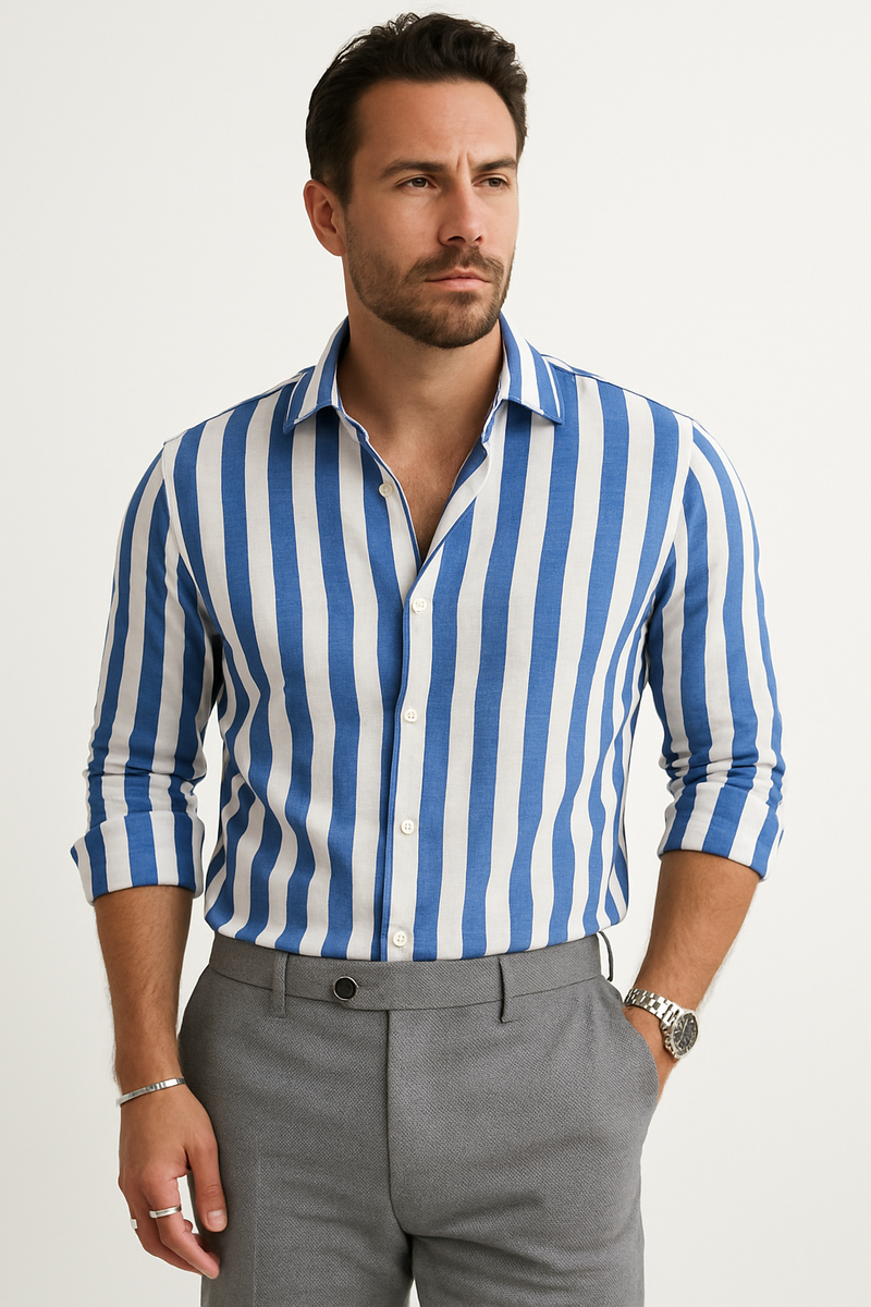 Atmungsaktives gestreiftes Leinenhemd für Herren – Kaspar