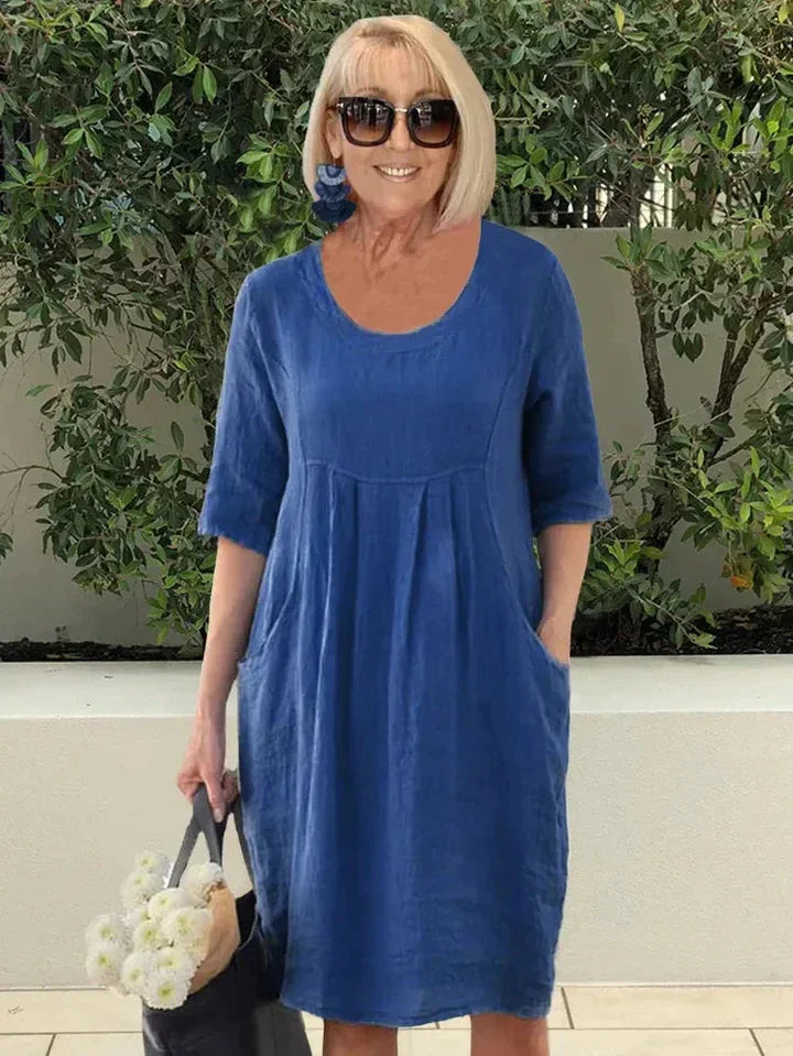 Baumwoll Tunika-Midikleid mit Taschen für Damen – Livia