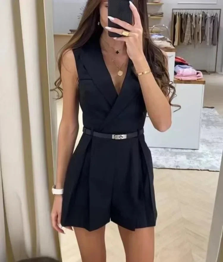 Ärmelloser Damen Jumpsuit mit V-Ausschnitt für Sommer – Zita