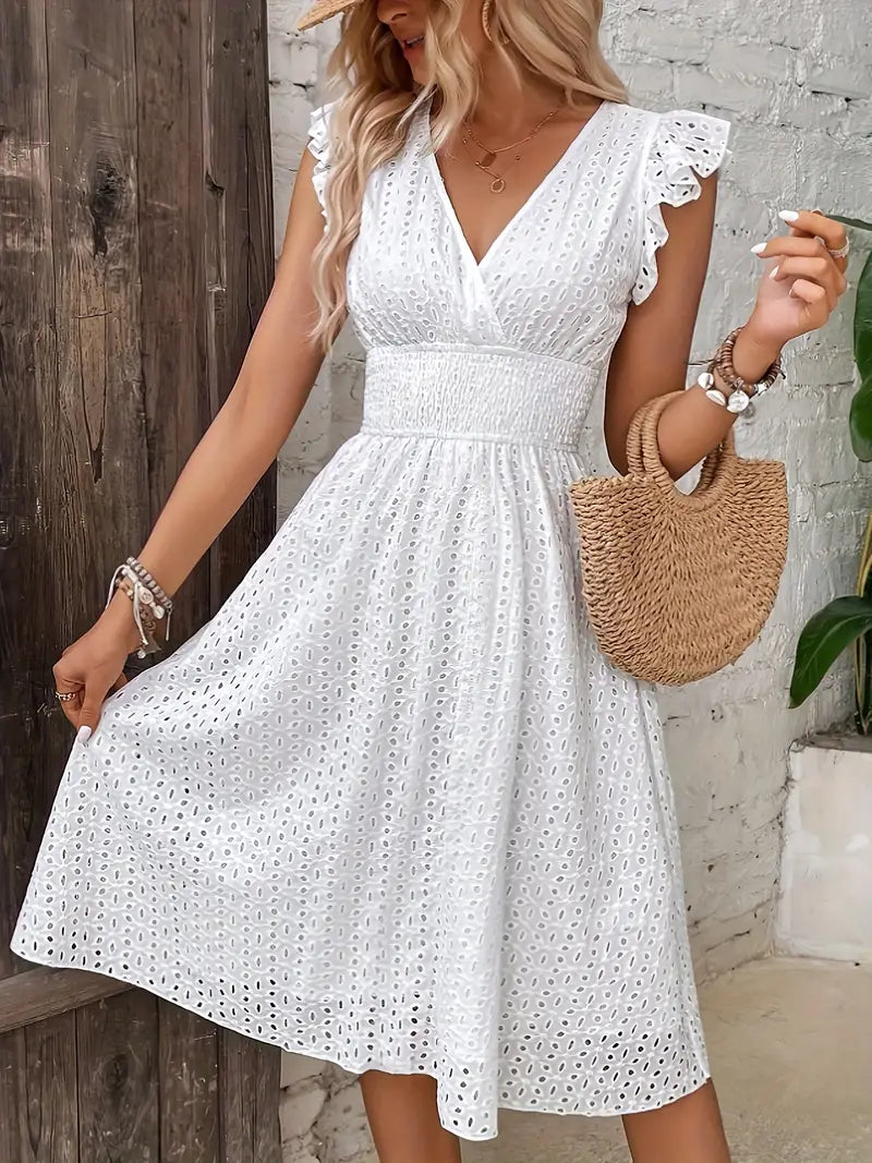 Weißes Rüschenkleid mit Taillenschnürung – Amelie