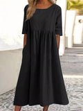 Midikleid Streifen Blau Halbarm Baumwolle Leinen – Elanora