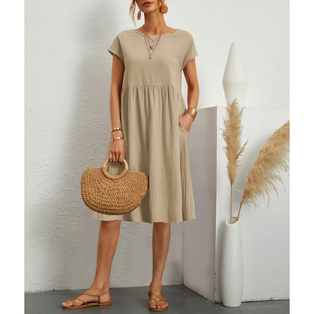 Jersey Midi-Kleid in A-Linie mit kurzen Ärmeln – Natalia
