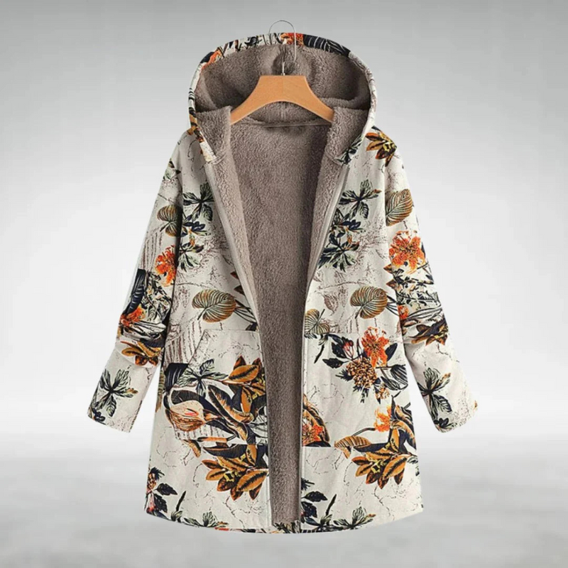 Damen Fleecejacke Warm Floral Winter Kapuze – Amalia