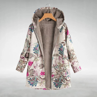 Damen Fleecejacke Warm Floral Winter Kapuze – Amalia