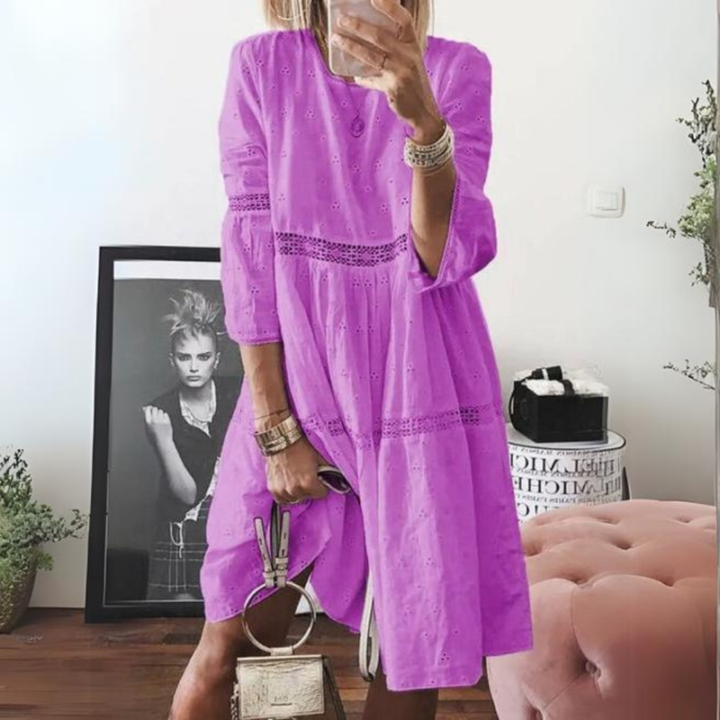 Midi Kleid Damen Locker Mit Taschen Alltag Elegant – Lavenea