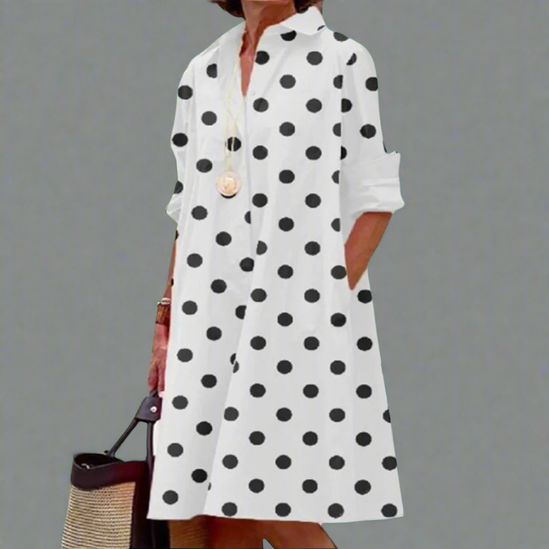 Polka-Dot Midikleid mit Hemdkragen und Ärmeln – Florence