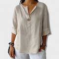 Lässige V-Ausschnitt Bluse mit Knopf und Komfort – Selvera