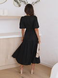 Rüschen Midikleid mit V-Ausschnitt Damen – Elionara