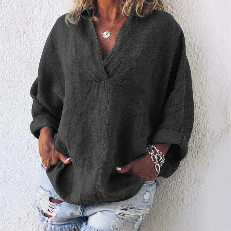 Langarmshirt Damen V-Ausschnitt bequem elegant vielseitig – Elanvia