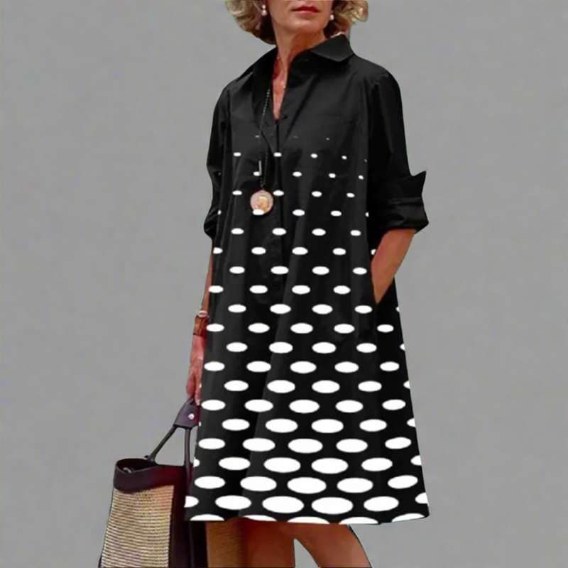 Polka-Dot Midikleid mit Kragen und Ärmeln – Emilia