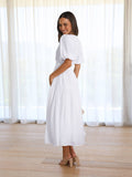Rüschen Midikleid Elegant V-Ausschnitt Sommer – Maviera