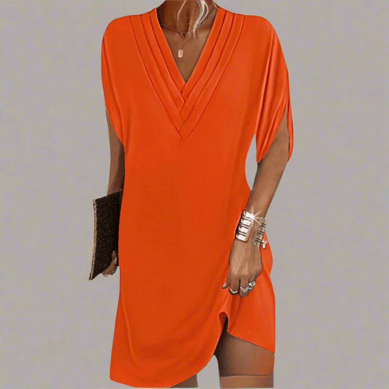 Kleid Damen Elegant V-Ausschnitt Figurfreundlich Komfort Alltag – Elverina