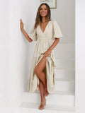 Rüschen Midikleid mit V-Ausschnitt Damen – Elionara