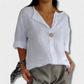 Lässige V-Ausschnitt Bluse mit Knopf und Komfort – Selvera
