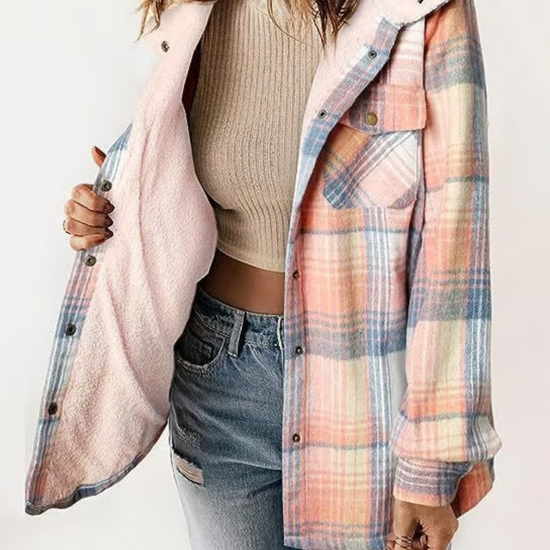 Damen Fleece-Kapuzenjacke mit Karomuster – Lina
